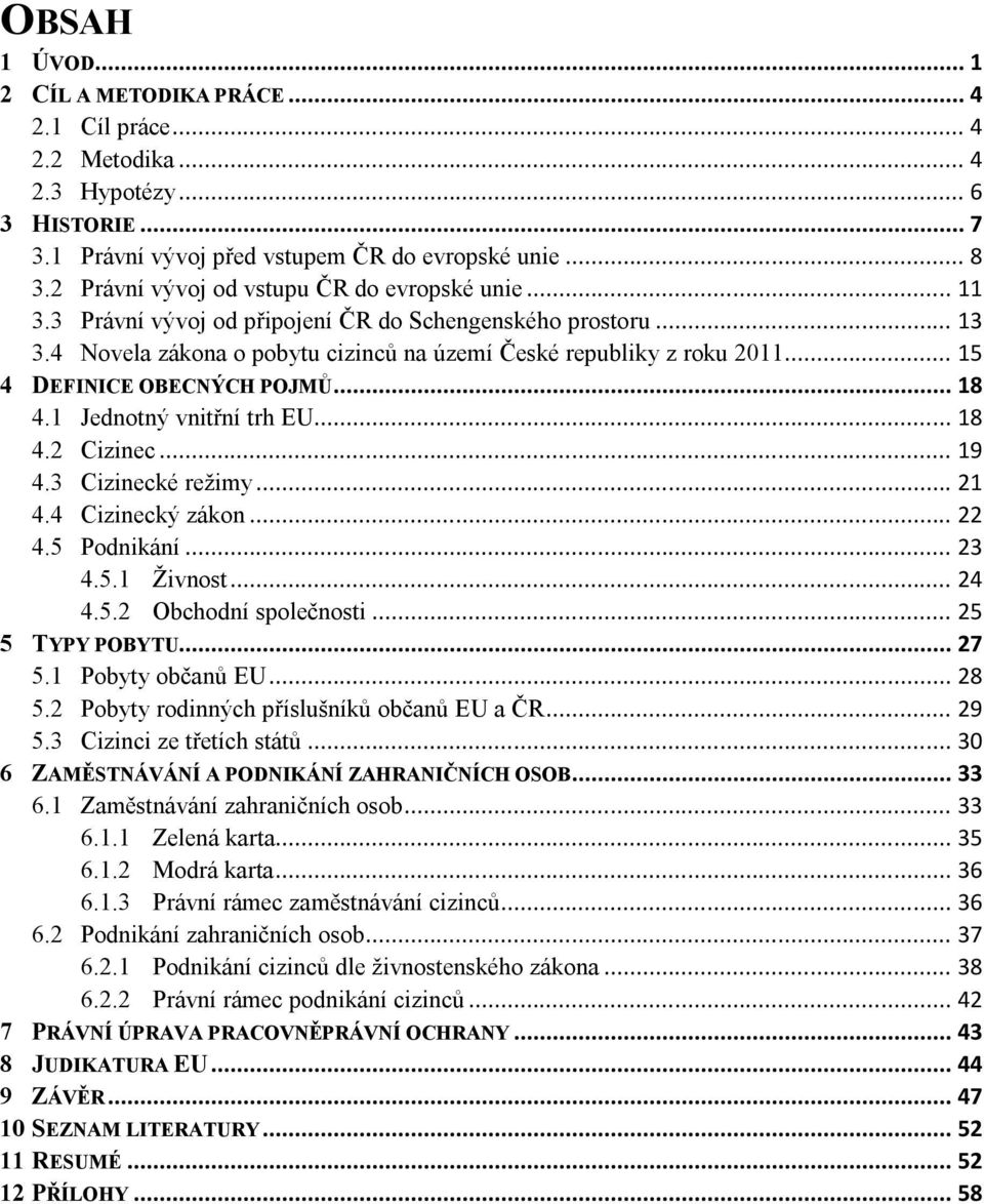 .. 15 4 DEFINICE OBECNÝCH POJMŮ... 18 4.1 Jednotný vnitřní trh EU... 18 4.2 Cizinec... 19 4.3 Cizinecké režimy... 21 4.4 Cizinecký zákon... 22 4.5 Podnikání... 23 4.5.1 Živnost... 24 4.5.2 Obchodní společnosti.