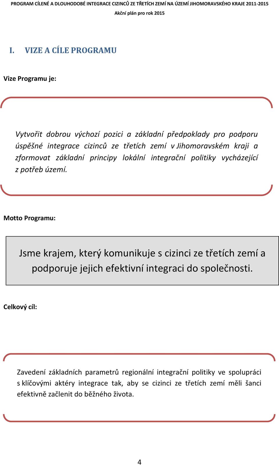 Motto Programu: Jsme krajem, který komunikuje s cizinci ze třetích zemí a podporuje jejich efektivní integraci do společnosti.