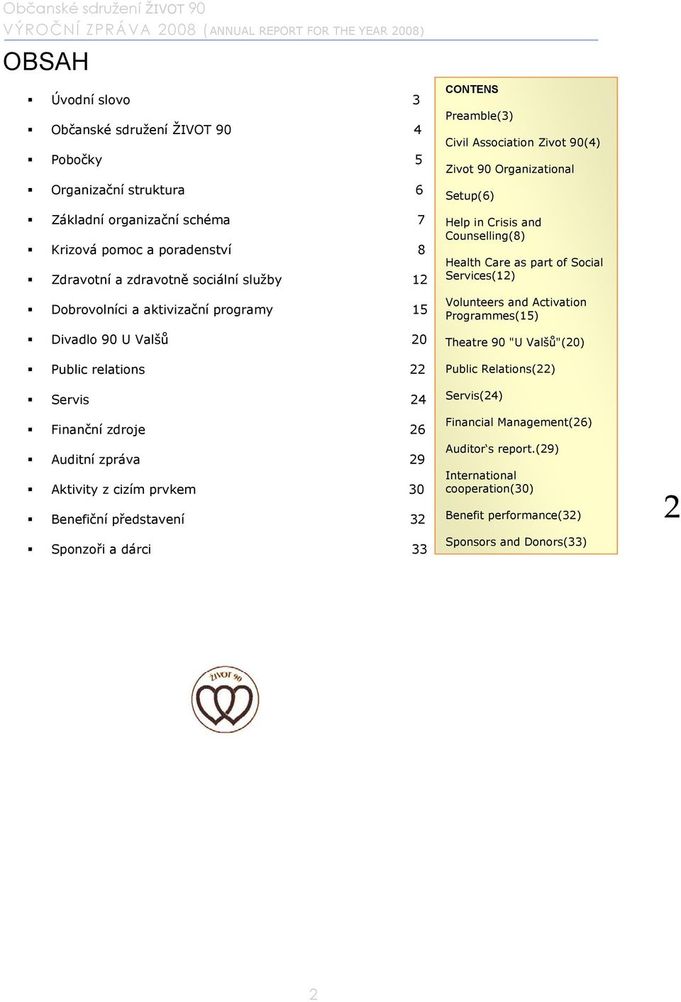 dárci 33 CONTENS Preamble(3) Civil Association Zivot 90(4) Zivot 90 Organizational Setup(6) Help in Crisis and Counselling(8) Health Care as part of Social Services(12) Volunteers and