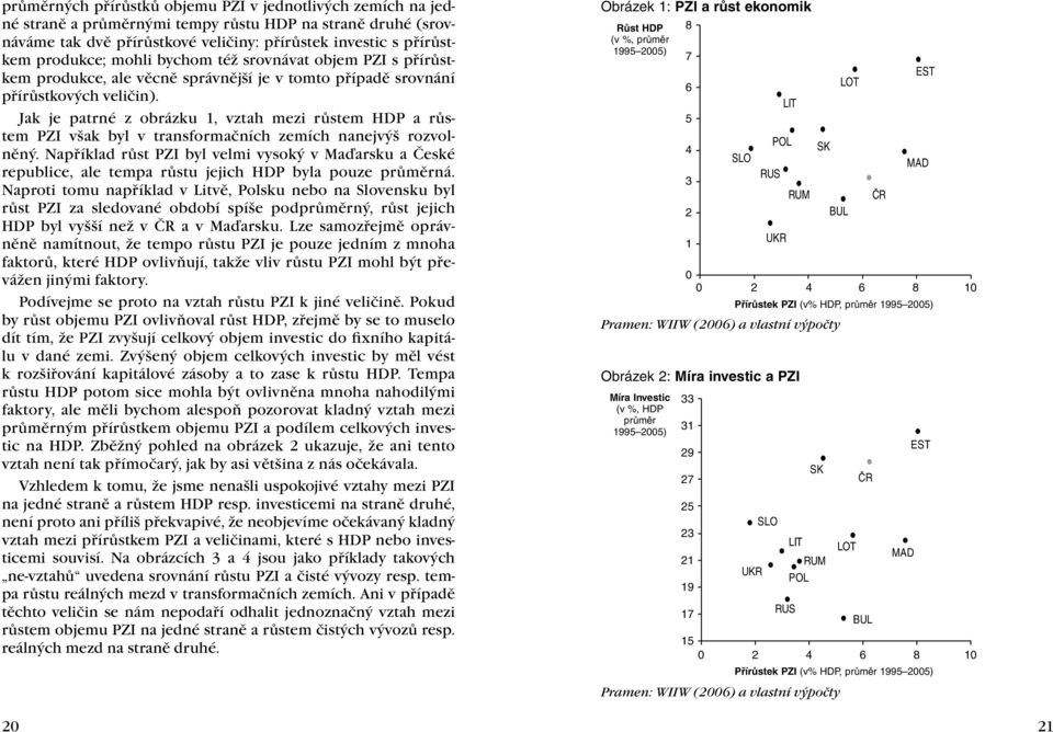Jak je patrné z obrázku 1, vztah mezi růstem HDP a růstem PZI však byl v transformačních zemích nanejvýš rozvolněný.