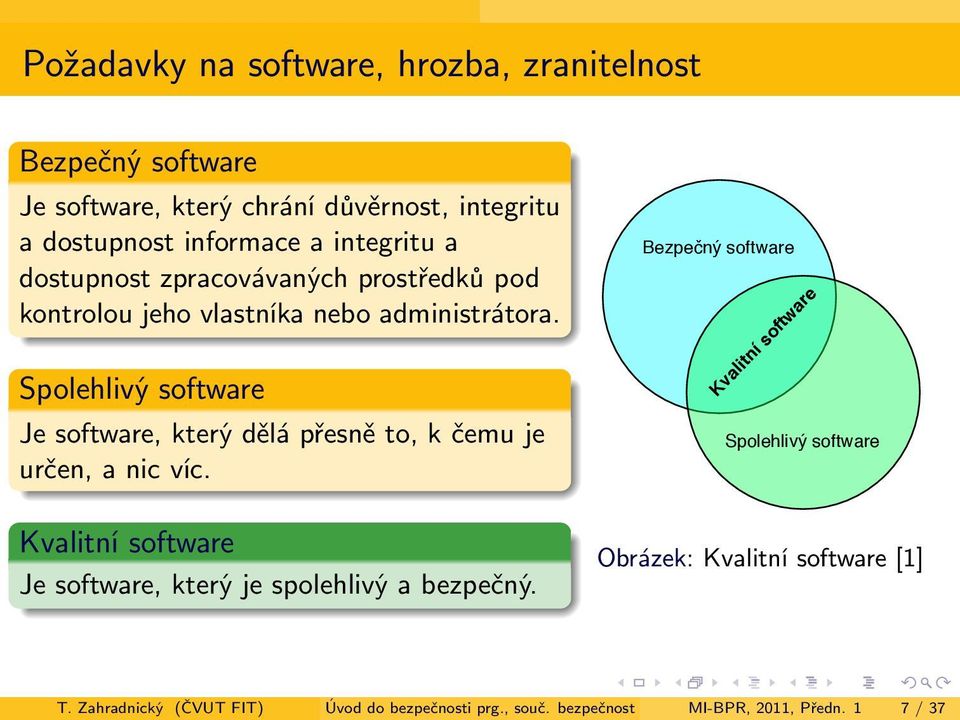 Spolehlivý software Je software, který dělá přesně to, k čemu je určen, a nic víc.