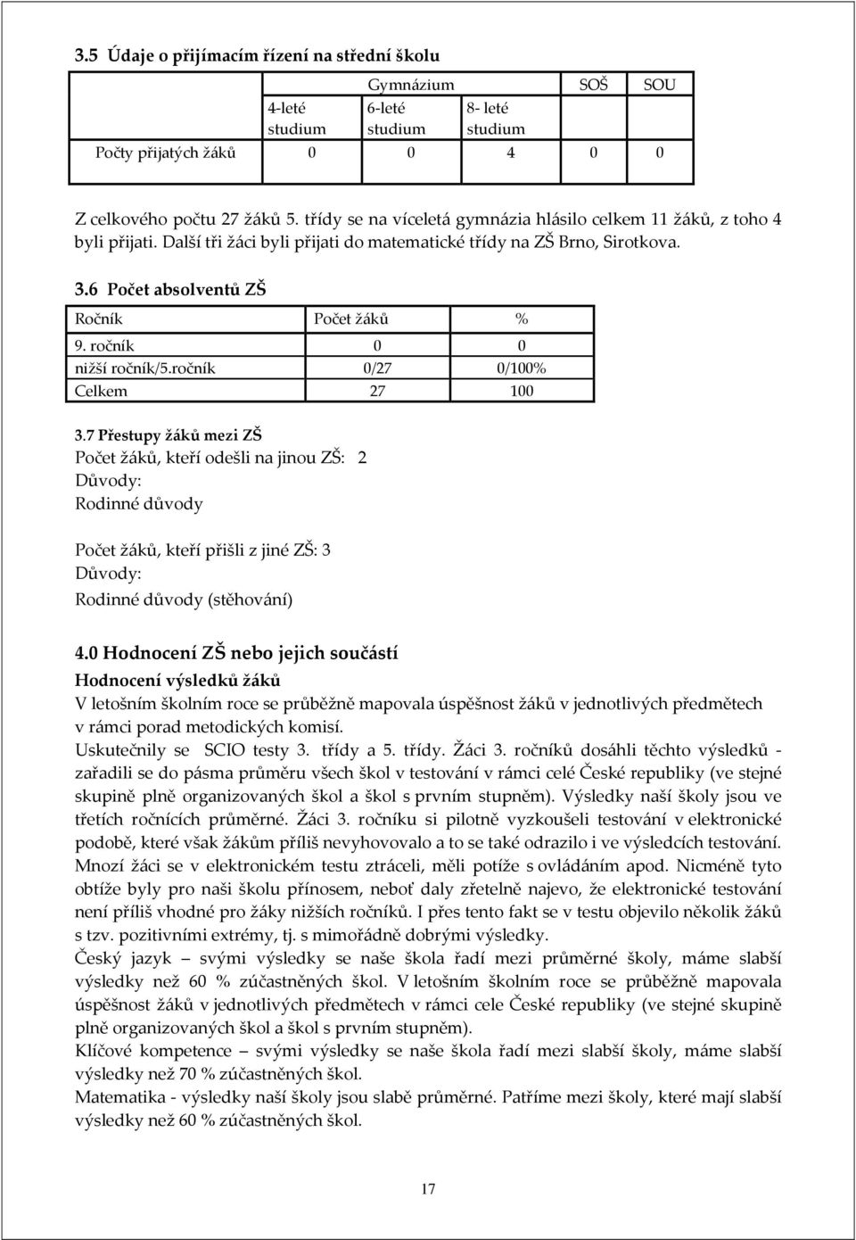 ročník 0 0 nižší ročník/5.ročník 0/27 0/100% Celkem 27 100 3.