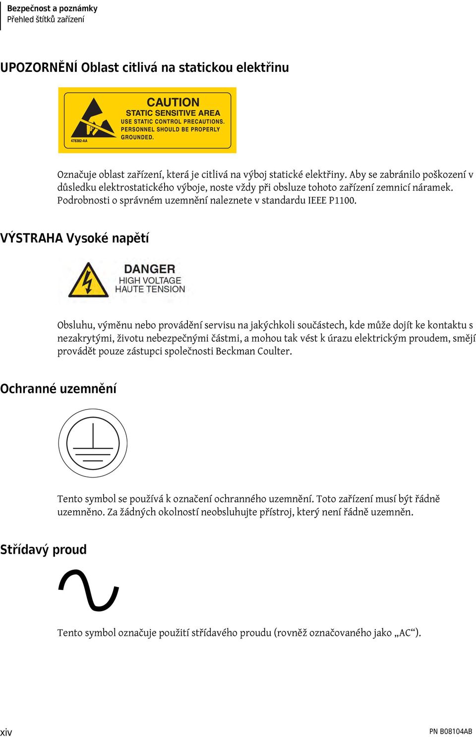 VÝSTRAHA Vysoké napětí Obsluhu, výměnu nebo provádění servisu na jakýchkoli součástech, kde může dojít ke kontaktu s nezakrytými, životu nebezpečnými částmi, a mohou tak vést k úrazu elektrickým