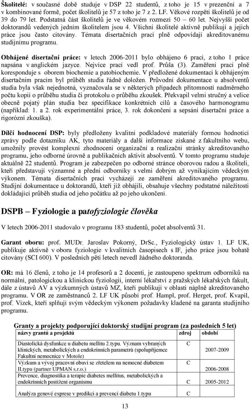 Témata disertačních prací plně odpovídají akreditovanému studijnímu programu. Obhájené disertační práce: v letech 2006-2011 bylo obhájeno 6 prací, z toho 1 práce napsána v anglickém jazyce.