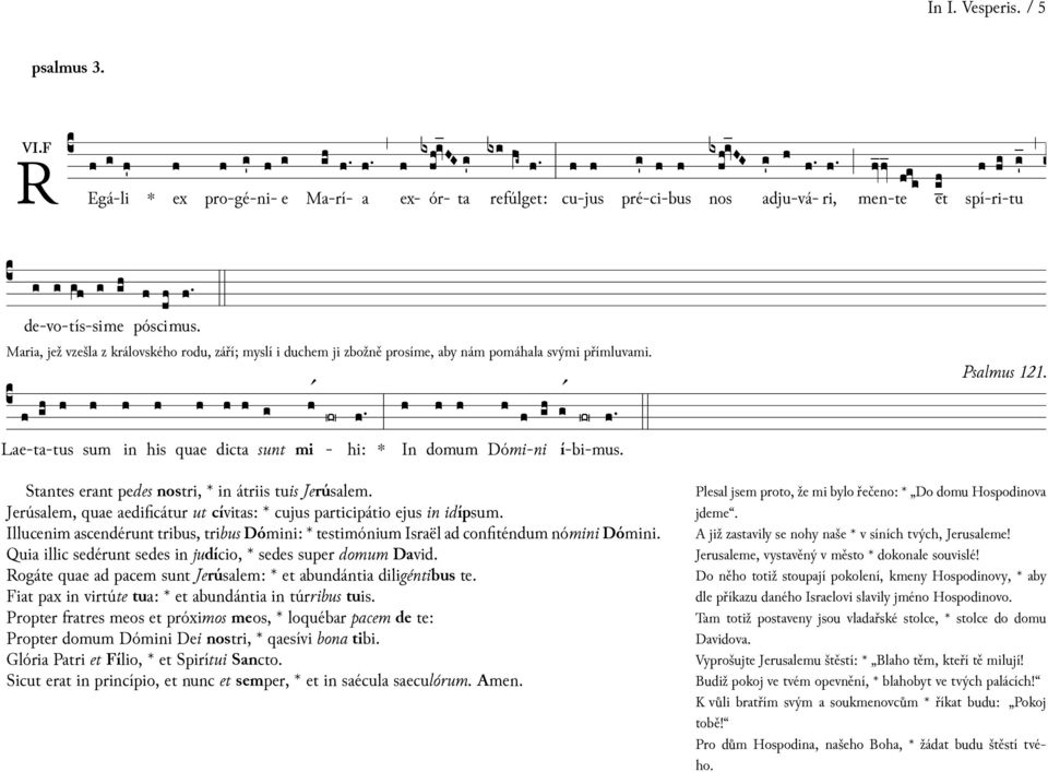 svými přímluvami. his quae dicta sunt mi - hi: de-vo-tís-sime póscimus. Lae-ta-tus sum In domum Dómi-ni í-bi- Stantes erant pedes nostri, átriis tuis Jerúsalem.