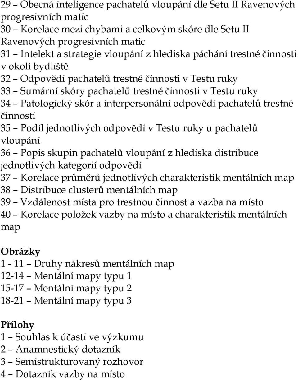 interpersonální odpovědi pachatelů trestné činnosti 35 Podíl jednotlivých odpovědí v Testu ruky u pachatelů vloupání 36 Popis skupin pachatelů vloupání z hlediska distribuce jednotlivých kategorií