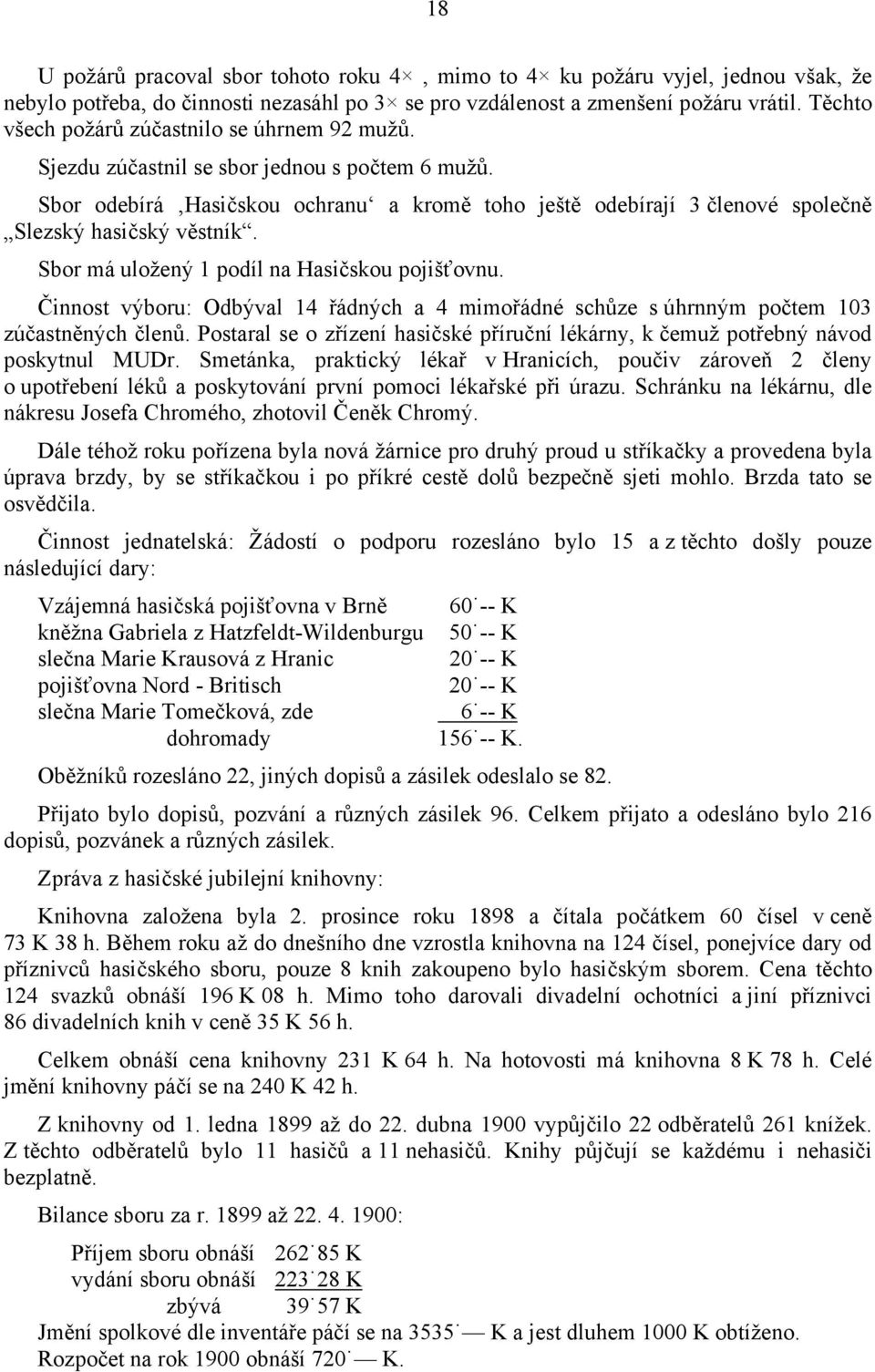 Sbor odebírá Hasičskou ochranu a kromě toho ještě odebírají 3 členové společně Slezský hasičský věstník. Sbor má uložený 1 podíl na Hasičskou pojišťovnu.