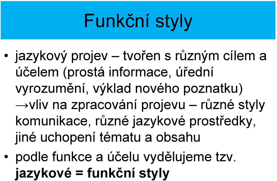 projevu různé styly komunikace, různé jazykové prostředky, jiné uchopení