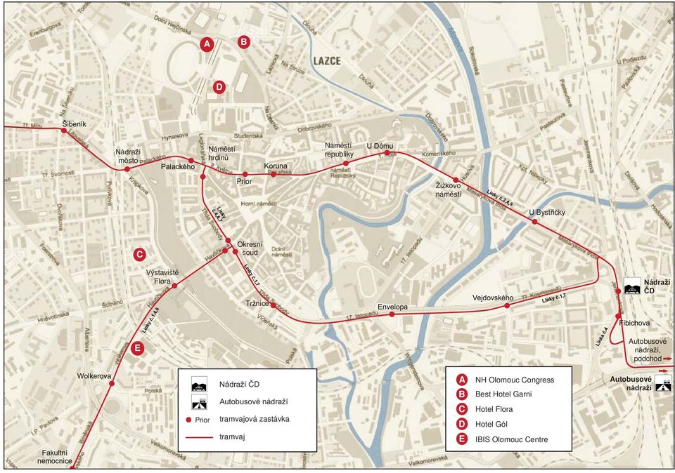 Prior D tramvajová zastávka tramvaj A B C D E NH Olomouc Congress