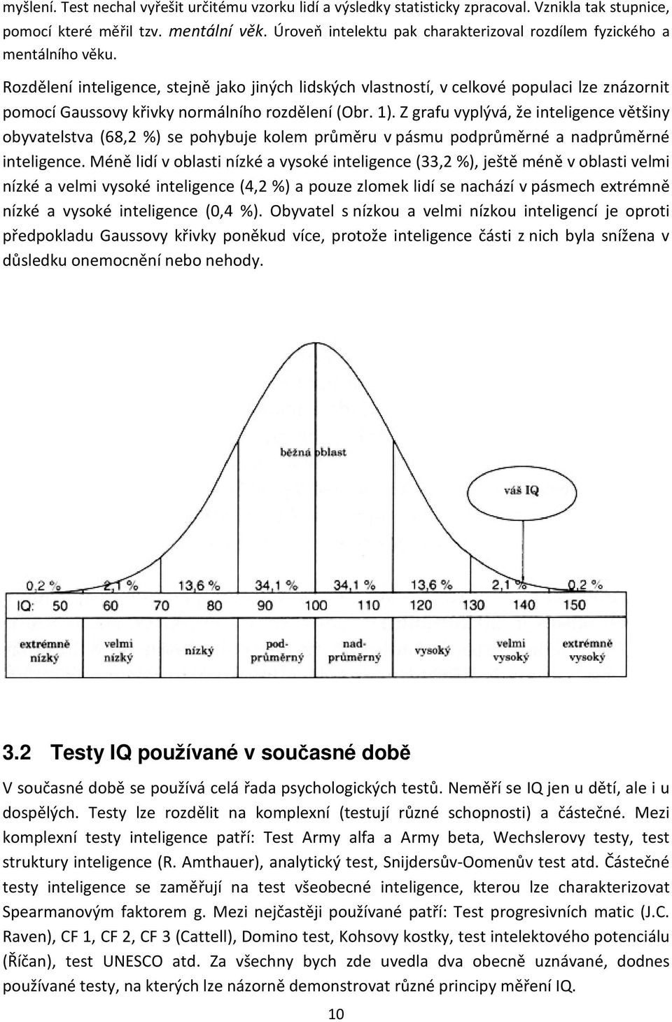 Rozdělení inteligence, stejně jako jiných lidských vlastností, v celkové populaci lze znázornit pomocí Gaussovy křivky normálního rozdělení (Obr. 1).