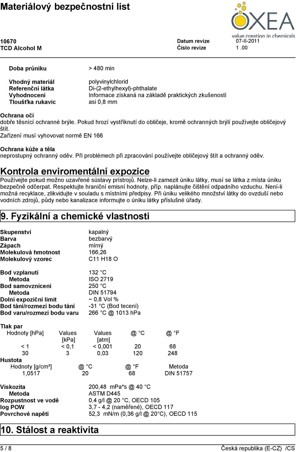 připroblémechpřizpracovánípoužívejteobličejovýštítaochrannýoděv. Kontrola enviromentální expozice Používejtepokudmožnouzavřenésústavyprístrojů.