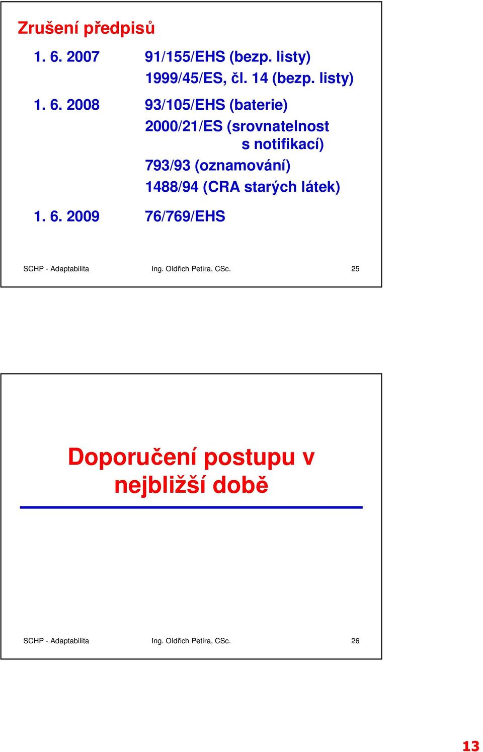 2008 93/105/EHS (baterie) 2000/21/ES (srovnatelnost s notifikací) 793/93 (oznamování) 1. 6.