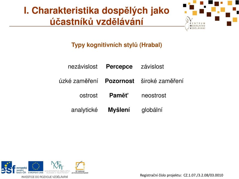 nezávislost Percepce závislost úzké zaměření