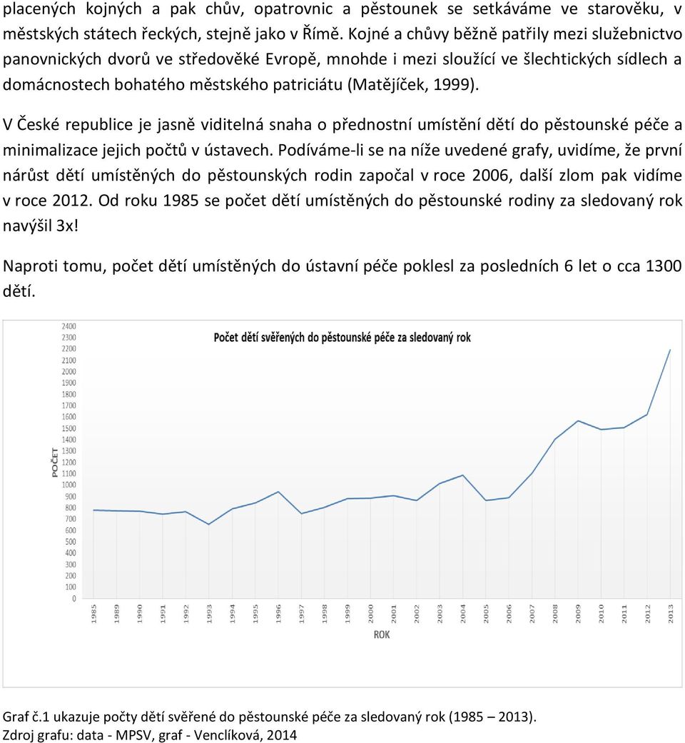 V České republice je jasně viditelná snaha o přednostní umístění dětí do pěstounské péče a minimalizace jejich počtů v ústavech.