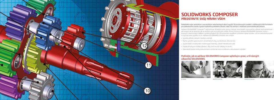 Aplikace SOLIDWORKS Composer zjednodšje živatelům práci pomocí nástrojů, které dokáží srozmitelně a přesně návrh prezentovat jak fngje, jak se sestavje, jak se požívá a jak se provádí jeho údržba.