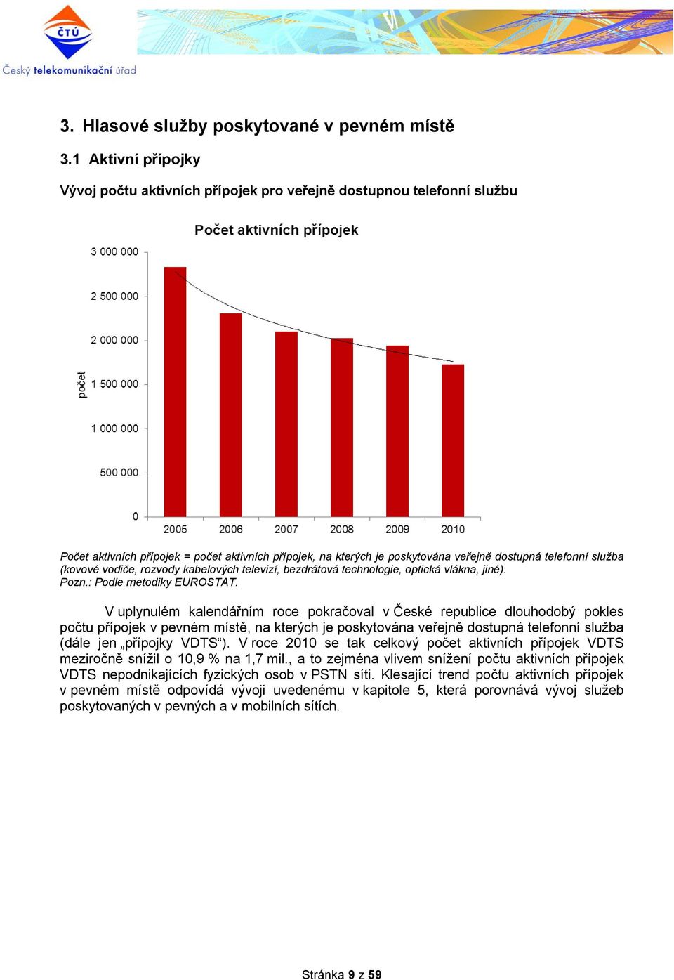 služba (kovové vodiče, rozvody kabelových televizí, bezdrátová technologie, optická vlákna, jiné). Pozn.: Podle metodiky EUROSTAT.