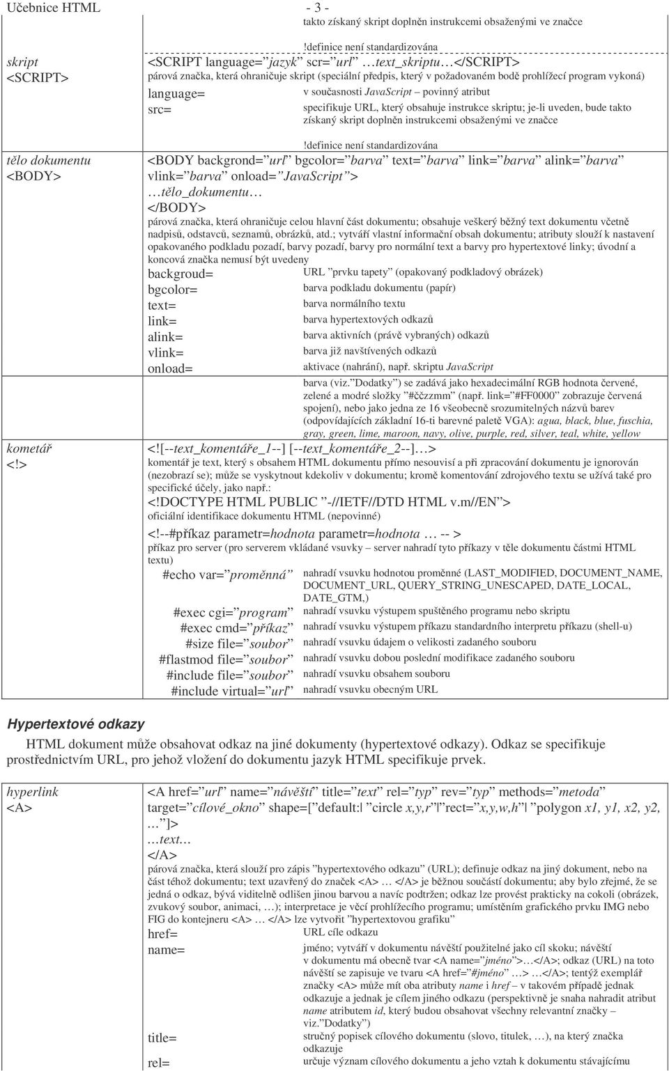 language= v současnosti JavaScript povinný atribut src= specifikuje URL, který obsahuje instrukce skriptu; je-li uveden, bude takto získaný skript doplněn instrukcemi obsaženými ve značce tělo