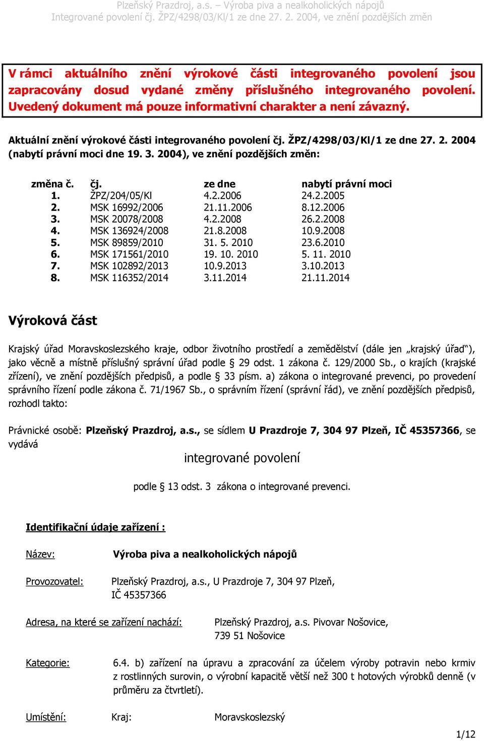 ŽPZ/204/05/Kl 4.2.2006 24.2.2005 2. MSK 16992/2006 21.11.2006 8.12.2006 3. MSK 20078/2008 4.2.2008 26.2.2008 4. MSK 136924/2008 21.8.2008 10.9.2008 5. MSK 89859/2010 31. 5. 2010 23.6.2010 6.