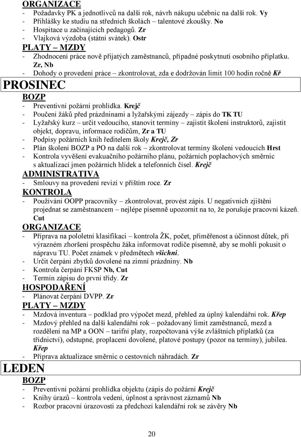 Zr, Nb - Dohody o provedení práce zkontrolovat, zda e dodržován limit 100 hodin ročně Kř PROSINEC BOZP - Preventivní požární prohlídka.