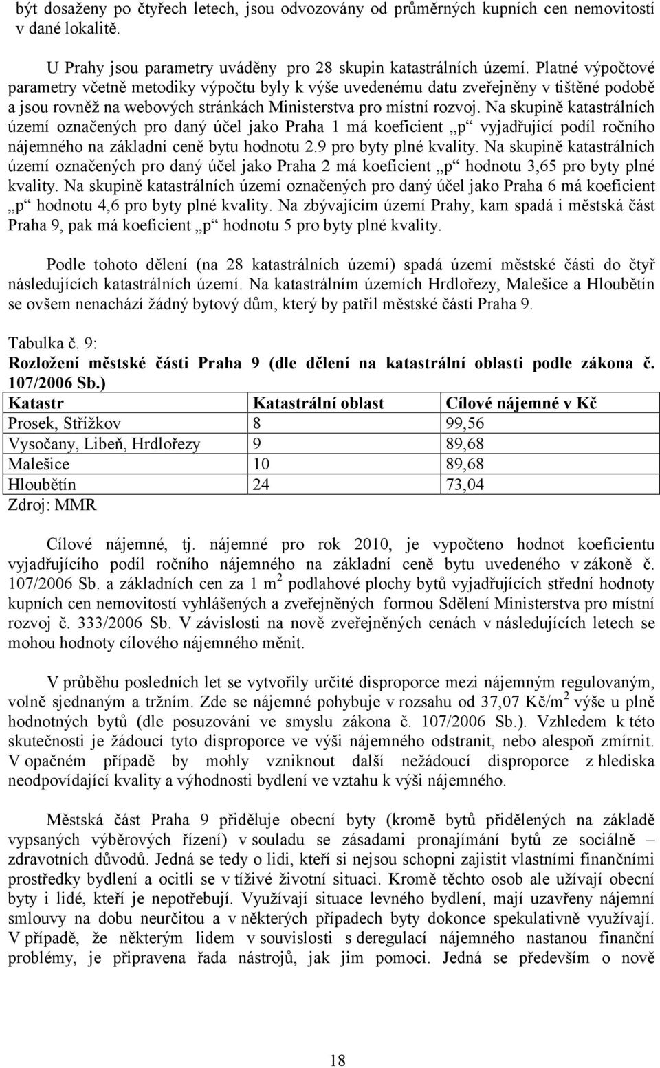 Na skupině katastrálních území označených pro daný účel jako Praha 1 má koeficient p vyjadřující podíl ročního nájemného na základní ceně bytu hodnotu 2.9 pro byty plné kvality.