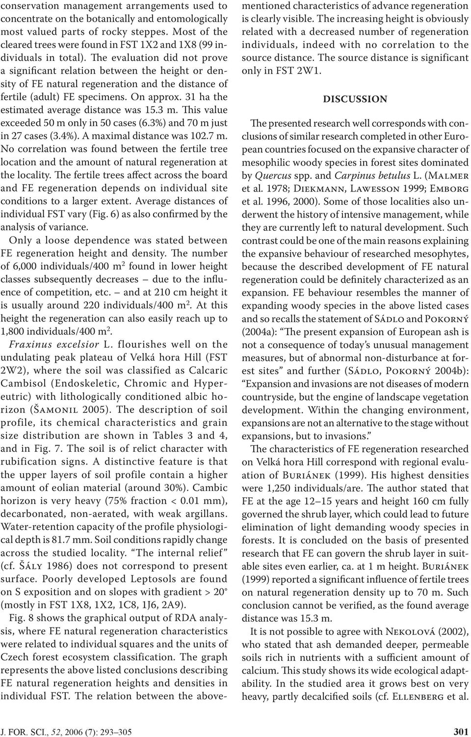 The evaluation did not prove a significant relation between the height or density of FE natural regeneration and the distance of fertile (adult) FE specimens. On approx.