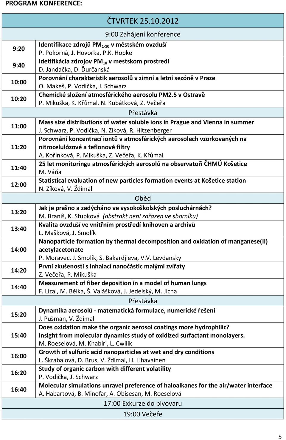 Schwarz Chemické složení atmosférického aerosolu PM2.5 v Ostravě P. Mikuška, K. Křůmal, N. Kubátková, Z.