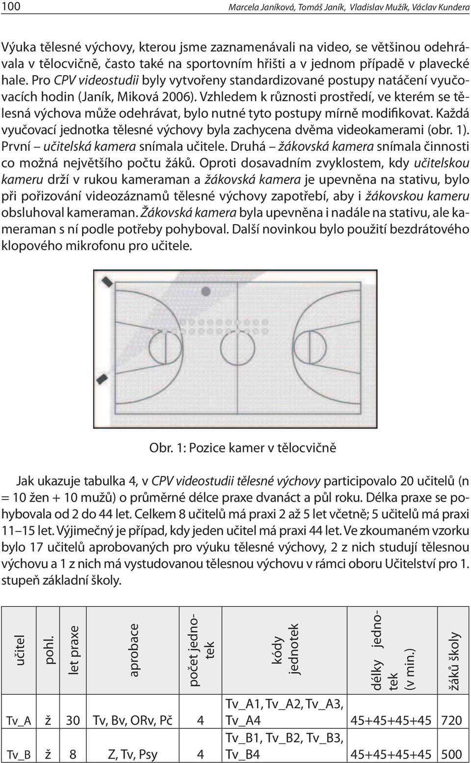 Vzhledem k různosti prostředí, ve kterém se tělesná výchova může odehrávat, bylo nutné tyto postupy mírně modifikovat. Každá vyučovací jednotka tělesné výchovy byla zachycena dvěma videokamerami (obr.