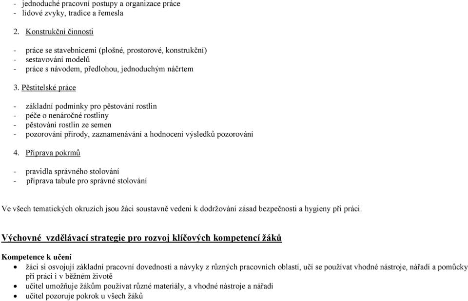 Pěstitelské práce - základní podmínky pro pěstování rostlin - péče o nenáročné rostliny - pěstování rostlin ze semen - pozorování přírody, zaznamenávání a hodnocení výsledků pozorování 4.