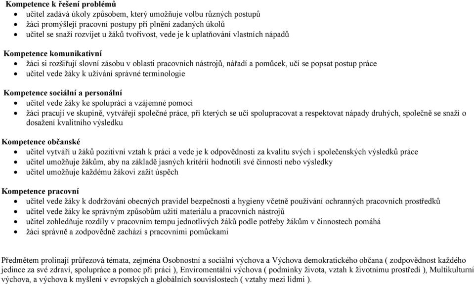 správné terminologie Kompetence sociální a personální učitel vede žáky ke spolupráci a vzájemné pomoci žáci pracují ve skupině, vytvářejí společné práce, při kterých se učí spolupracovat a