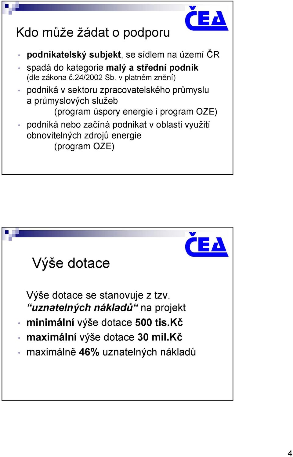 v platném znění) podniká v sektoru zpracovatelského průmyslu a průmyslových služeb (program úspory energie i program OZE) podniká