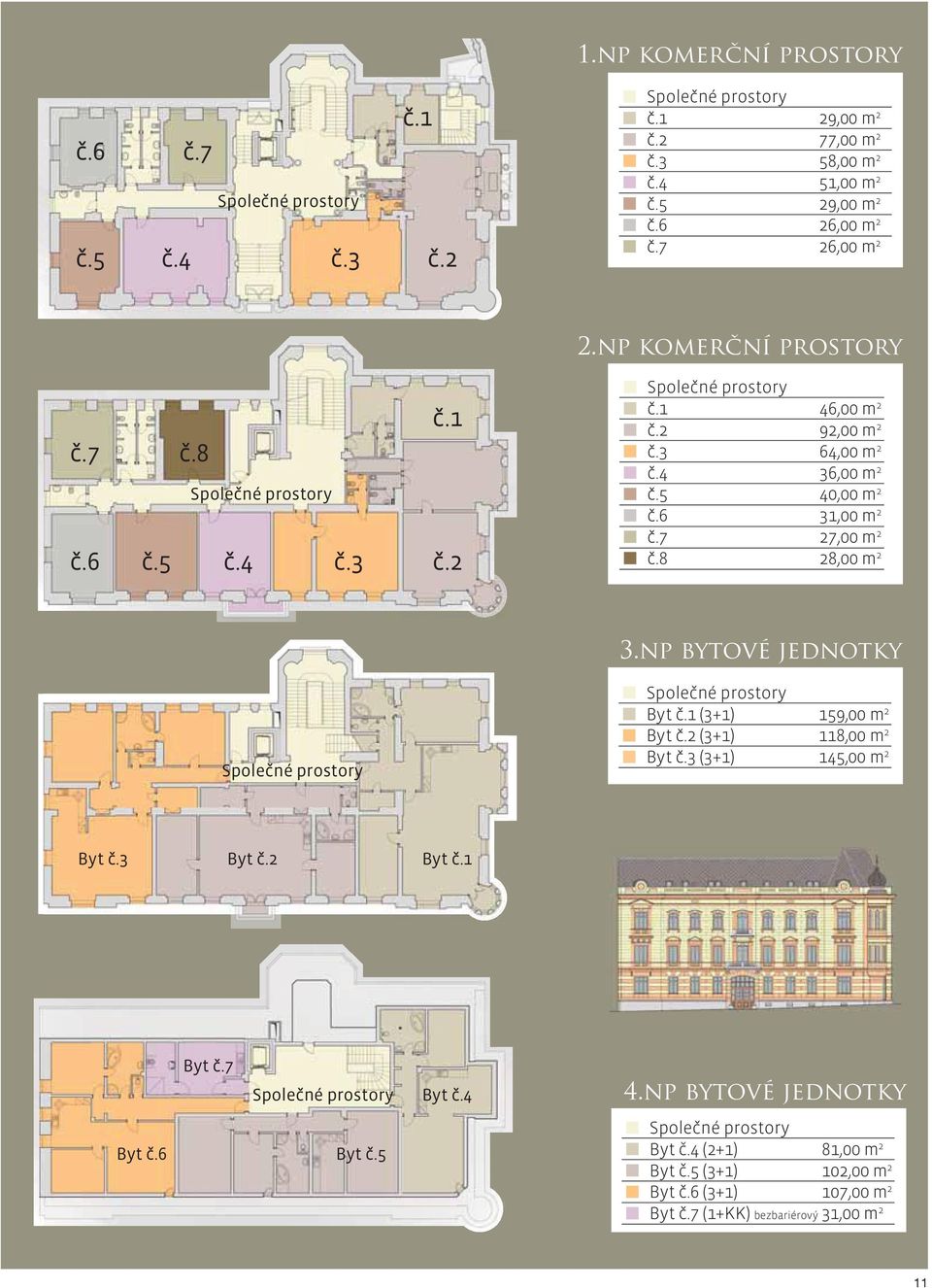 7 27,00 m 2 c.8 28,00 m 2 Spolecné prostory 3.np bytové jednotky Spolecné prostory Byt c.1 (3+1) 159,00 m 2 Byt c.2 (3+1) 118,00 m 2 Byt c.3 (3+1) 145,00 m 2 Byt c.3 Byt c.2 Byt c.1 Byt c.