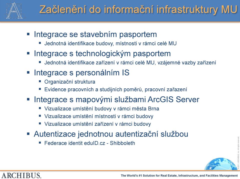 Evidence pracovních a studijních poměrů, pracovní zařazení Integrace s mapovými službami ArcGIS Server Vizualizace umístění budovy v rámci města Brna