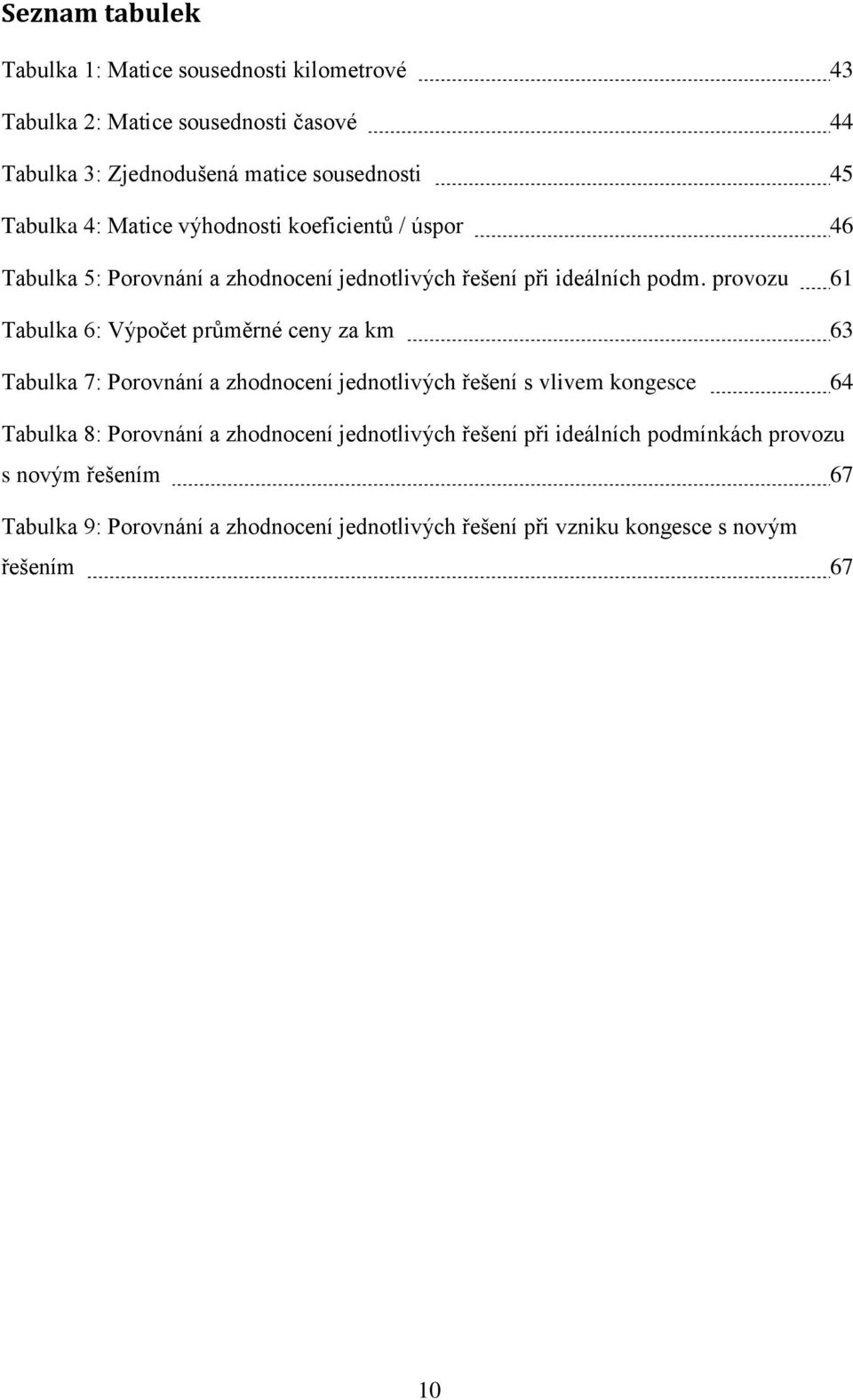 provozu 61 Tabulka 6: Výpočet průměrné ceny za km 63 Tabulka 7: Porovnání a zhodnocení jednotlivých řešení s vlivem kongesce 64 Tabulka 8: Porovnání a