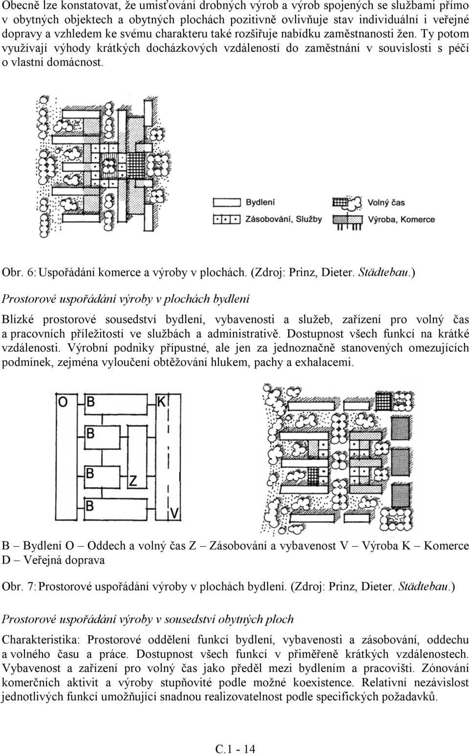 6: Uspořádání komerce a výroby v plochách. (Zdroj: Prinz, Dieter. Städtebau.