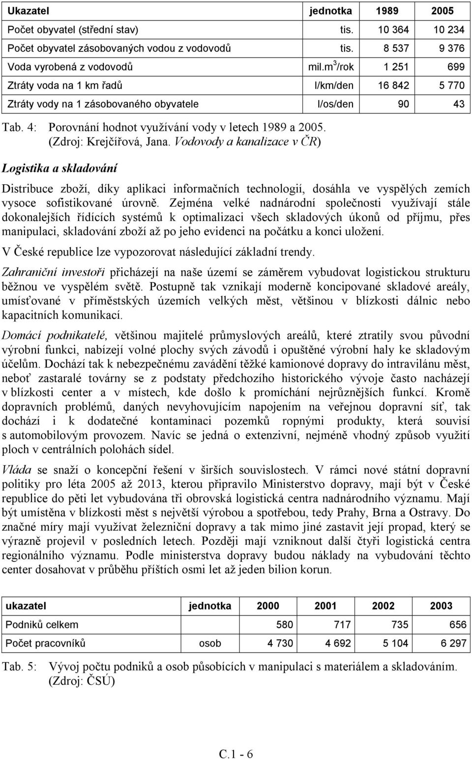 (Zdroj: Krejčířová, Jana. Vodovody a kanalizace v ČR) Logistika a skladování Distribuce zboží, díky aplikaci informačních technologií, dosáhla ve vyspělých zemích vysoce sofistikované úrovně.