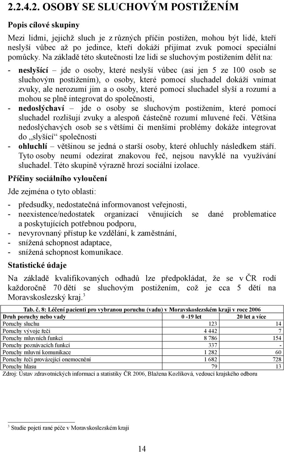 dokáží vnímat zvuky, ale nerozumí jim a o osoby, které pomocí sluchadel slyší a rozumí a mohou se plně integrovat do společnosti, - nedoslýchaví jde o osoby se sluchovým postižením, které pomocí