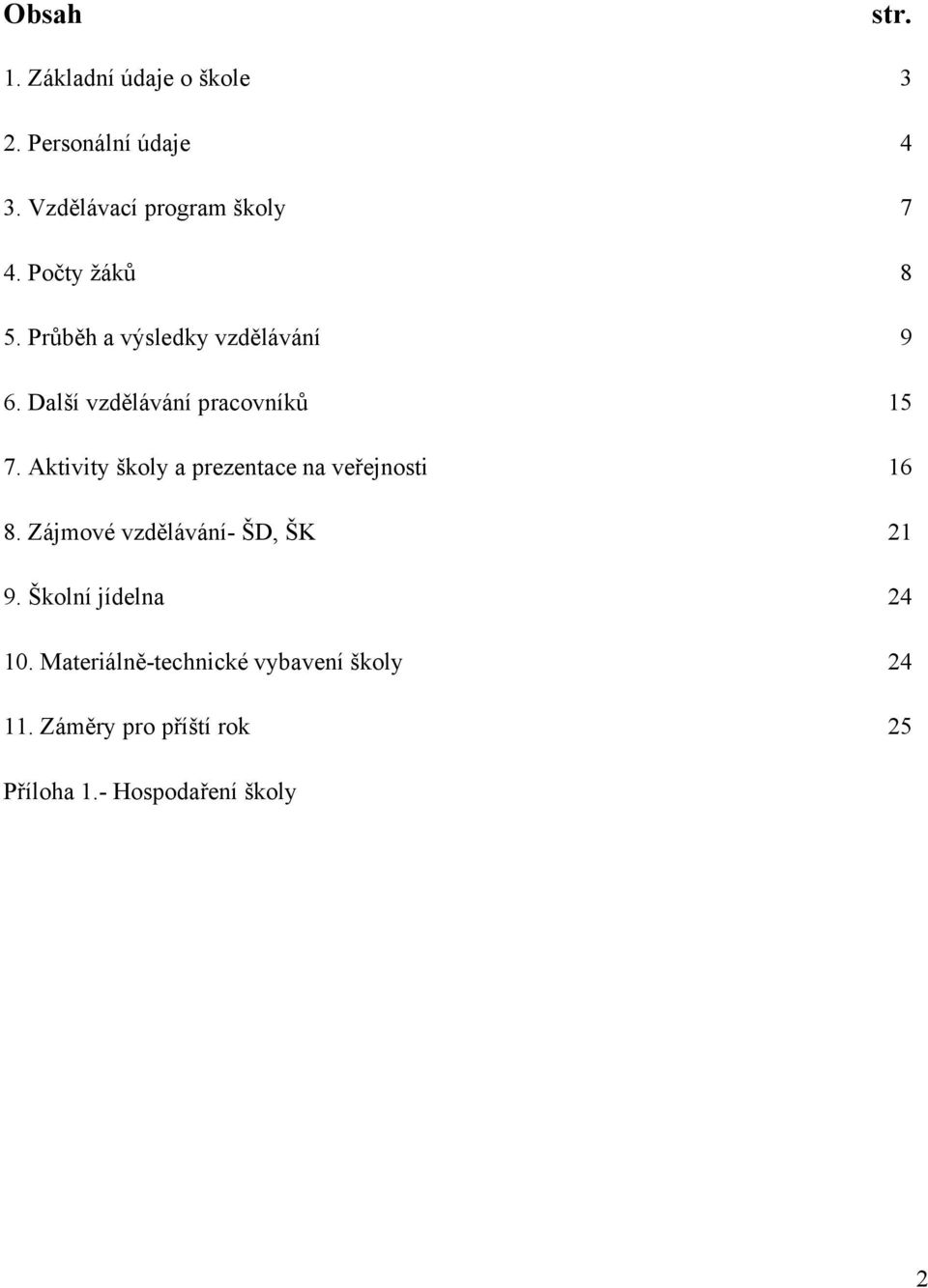 Aktivity školy a prezentace na veřejnosti 16 8. Zájmové vzdělávání- ŠD, ŠK 21 9.