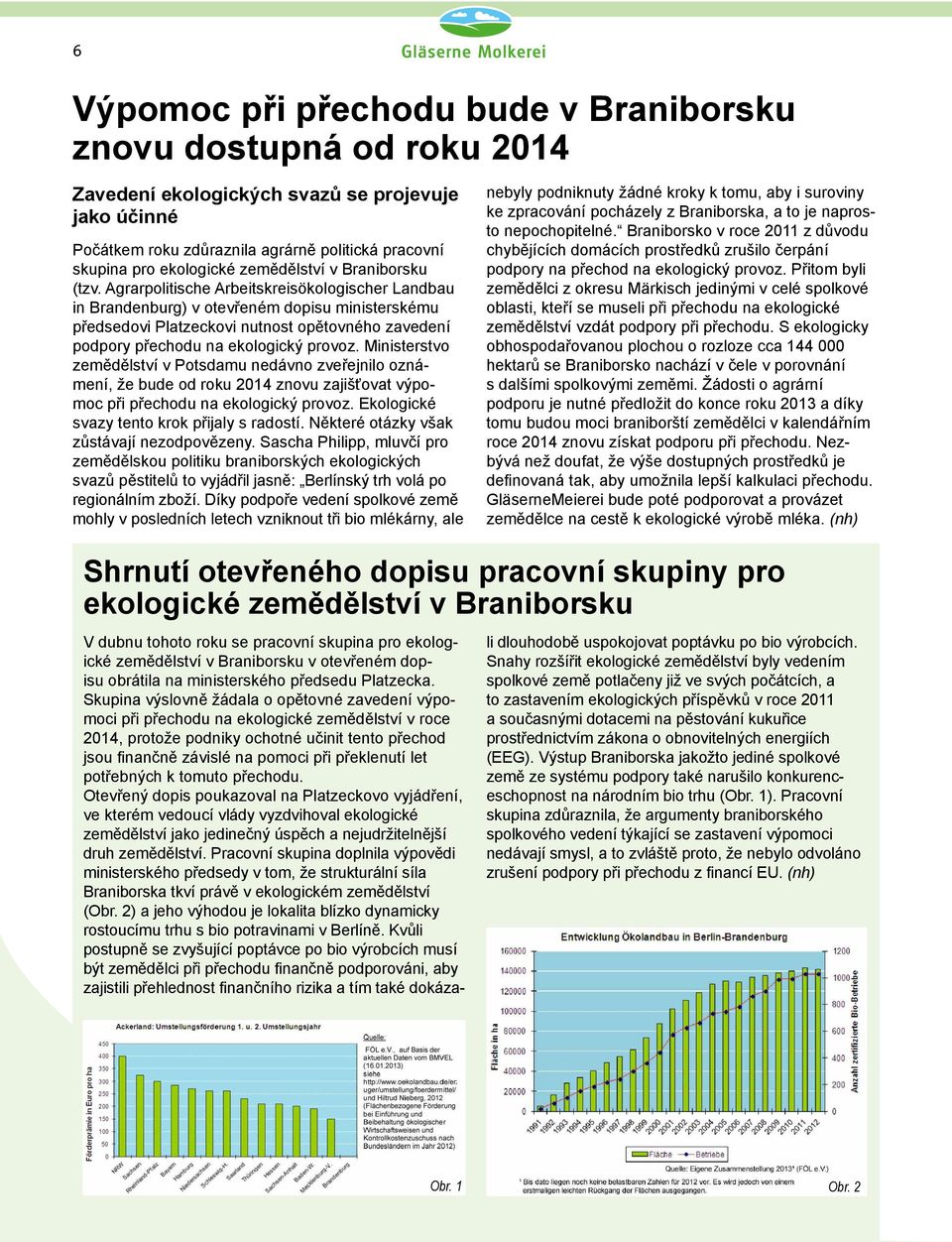 Agrarpolitische Arbeitskreisökologischer Landbau in Brandenburg) v otevřeném dopisu ministerskému předsedovi Platzeckovi nutnost opětovného zavedení podpory přechodu na ekologický provoz.