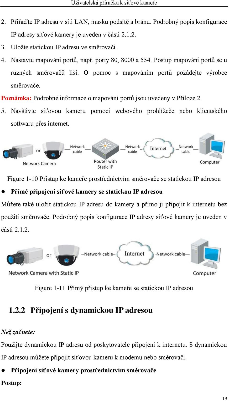 Poznámka: Podrobné informace o mapování portů jsou uvedeny v Příloze 2. 5. Navštivte síťovou kameru pomocí webového prohlížeče nebo klientského softwaru přes internet.