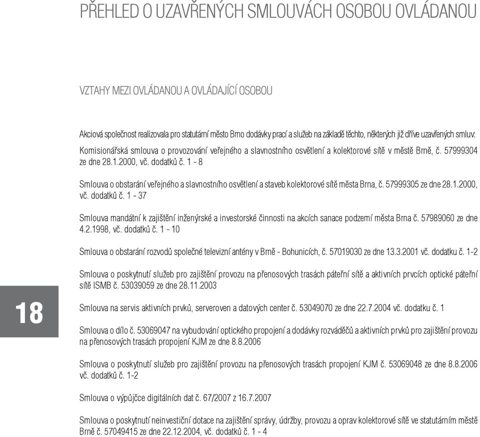 1-8 Smlouva o obstarání veřejného a slavnostního osvětlení a staveb kolektorové sítě města Brna, č. 57999305 ze dne 28.1.2000, vč. dodatků č.