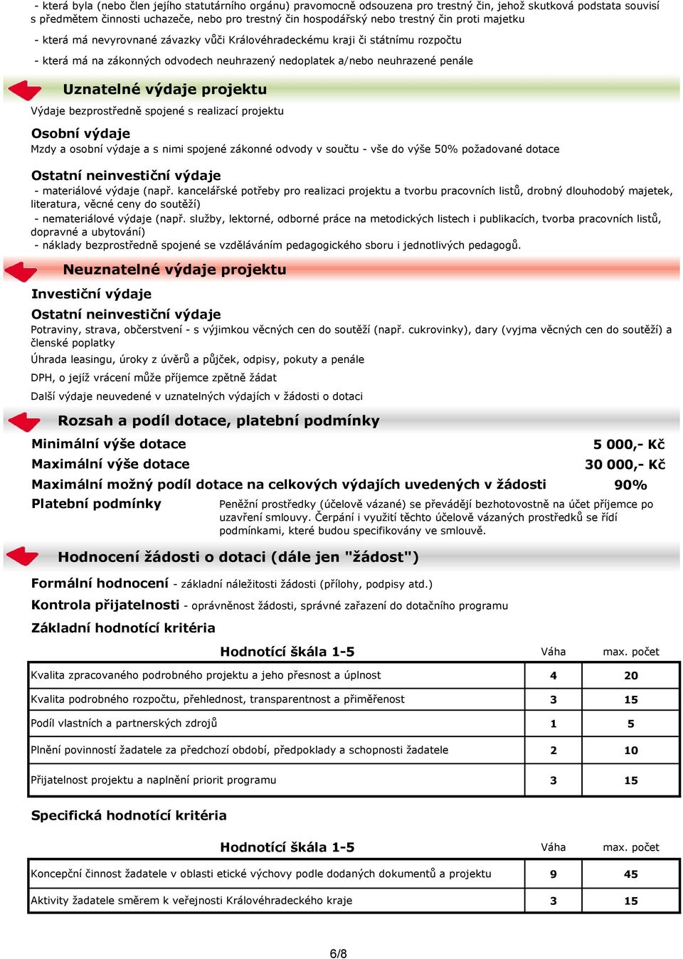 projektu Výdaje bezprostředně spojené s realizací projektu Osobní výdaje Mzdy a osobní výdaje a s nimi spojené zákonné odvody v součtu - vše do výše 50% požadované dotace Ostatní neinvestiční výdaje