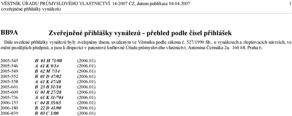 , o vynálezech a zlepšovacích návrzích, ve znění pozdějších předpisů, a jsou k dispozici v patentové knihovně Úřadu průmyslového vlastnictví, Antonína