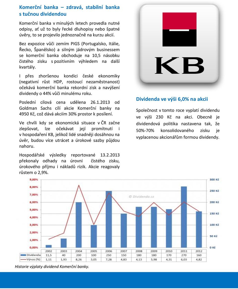 Bez expozice vůči zemím PIGS (Portugalsko, Itálie, Řecko, Španělsko) a silným jádrovým businessem se komerční banka obchoduje na 10,5 násobku čistého zisku s pozitivním výhledem na další kvartály.