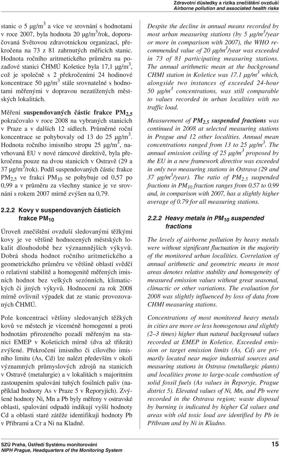 Hodnota ročního aritmetického průměru na pozaďové stanici ČHMÚ Košetice byla 17,1 µg/m 3, což je společně s 2 překročeními 24 hodinové koncentrace 50 µg/m 3 stále srovnatelné s hodnotami měřenými v