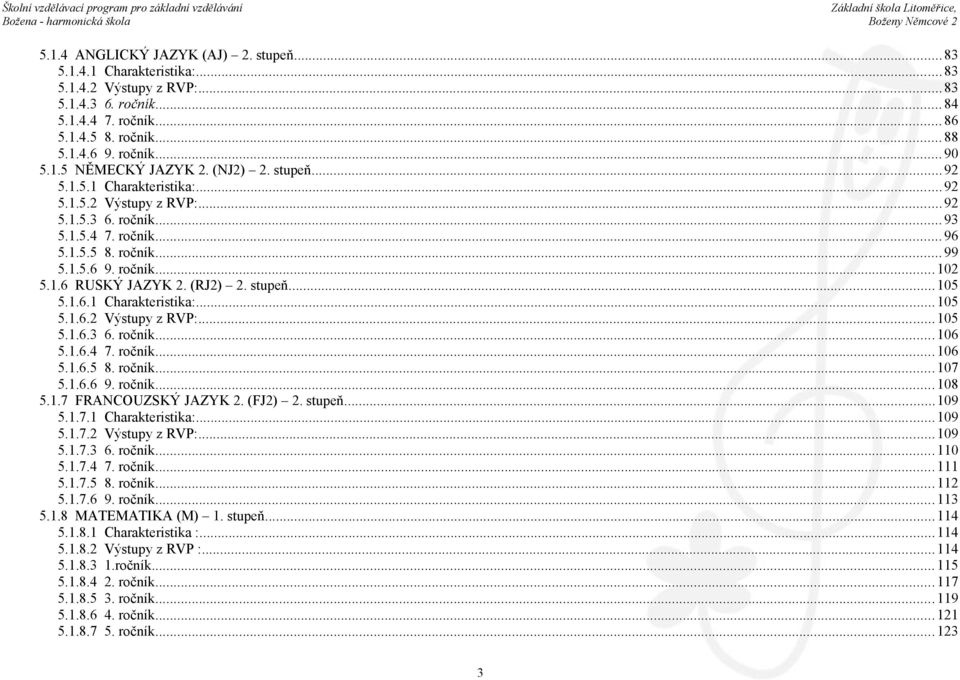 1.6 RUSKÝ JAZYK 2. (RJ2) 2. stupeň...105 5.1.6.1 Charakteristika:...105 5.1.6.2 Výstupy z RVP:...105 5.1.6.3 6. ročník... 106 5.1.6.4 7. ročník... 106 5.1.6.5 8. ročník... 107 5.1.6.6 9. ročník... 108 5.