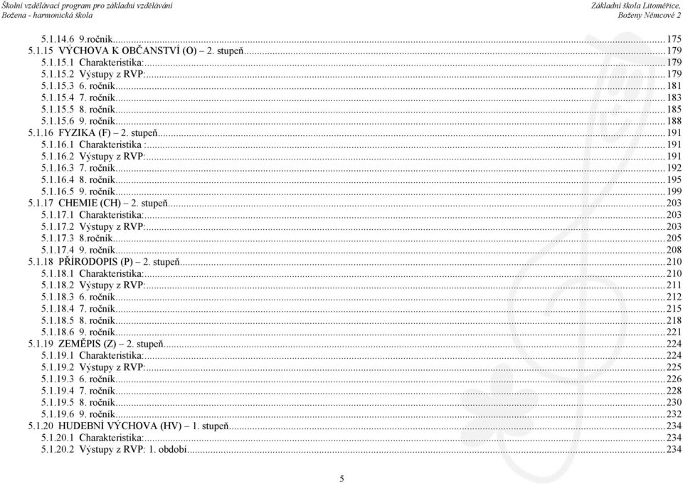 ročník... 199 5.1.17 CHEMIE (CH) 2. stupeň...203 5.1.17.1 Charakteristika:...203 5.1.17.2 Výstupy z RVP:...203 5.1.17.3 8.ročník... 205 5.1.17.4 9. ročník... 208 5.1.18 PŘÍRODOPIS (P) 2. stupeň...210 5.