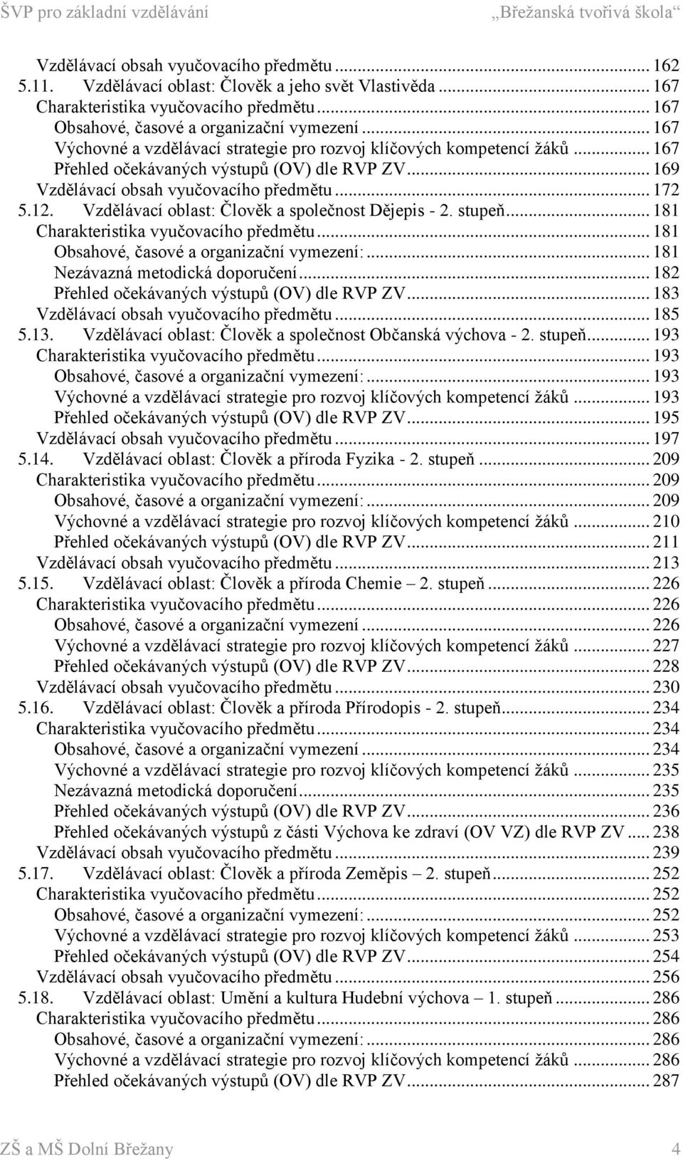 Vzdělávací oblast: Člověk a společnost Dějepis - 2. stupeň... 181 Charakteristika vyučovacího předmětu... 181 Obsahové, časové a organizační vymezení:... 181 Nezávazná metodická doporučení.