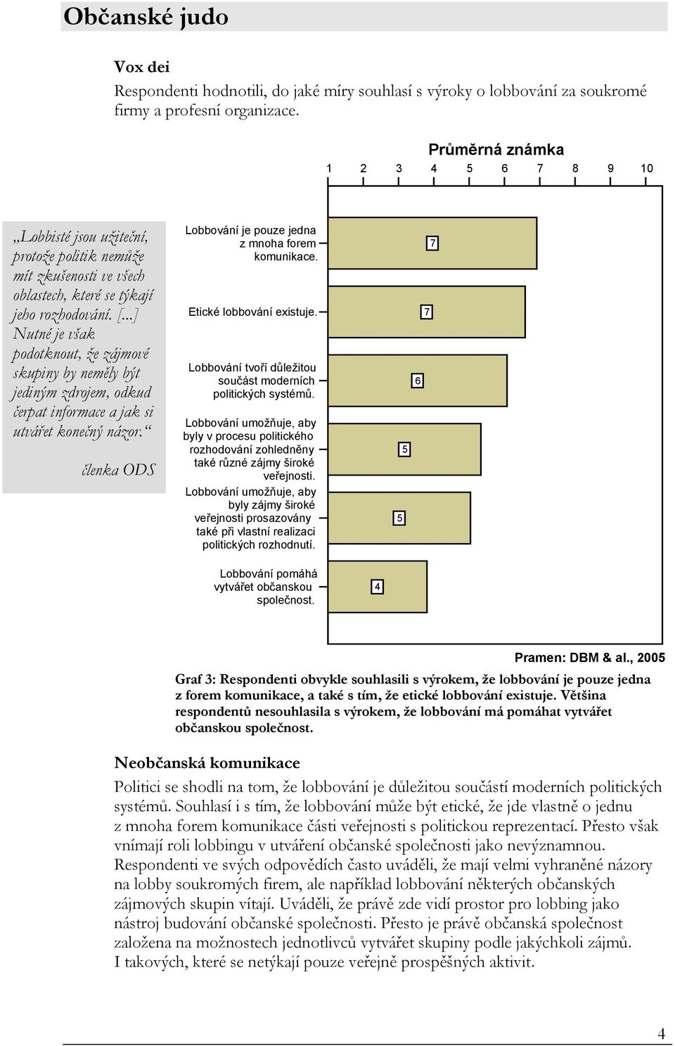 ..] Nutné je však podotknout, že zájmové skupiny by neměly být jediným zdrojem, odkud čerpat informace a jak si utvářet konečný názor. členka ODS Lobbování je pouze jedna z mnoha forem komunikace.