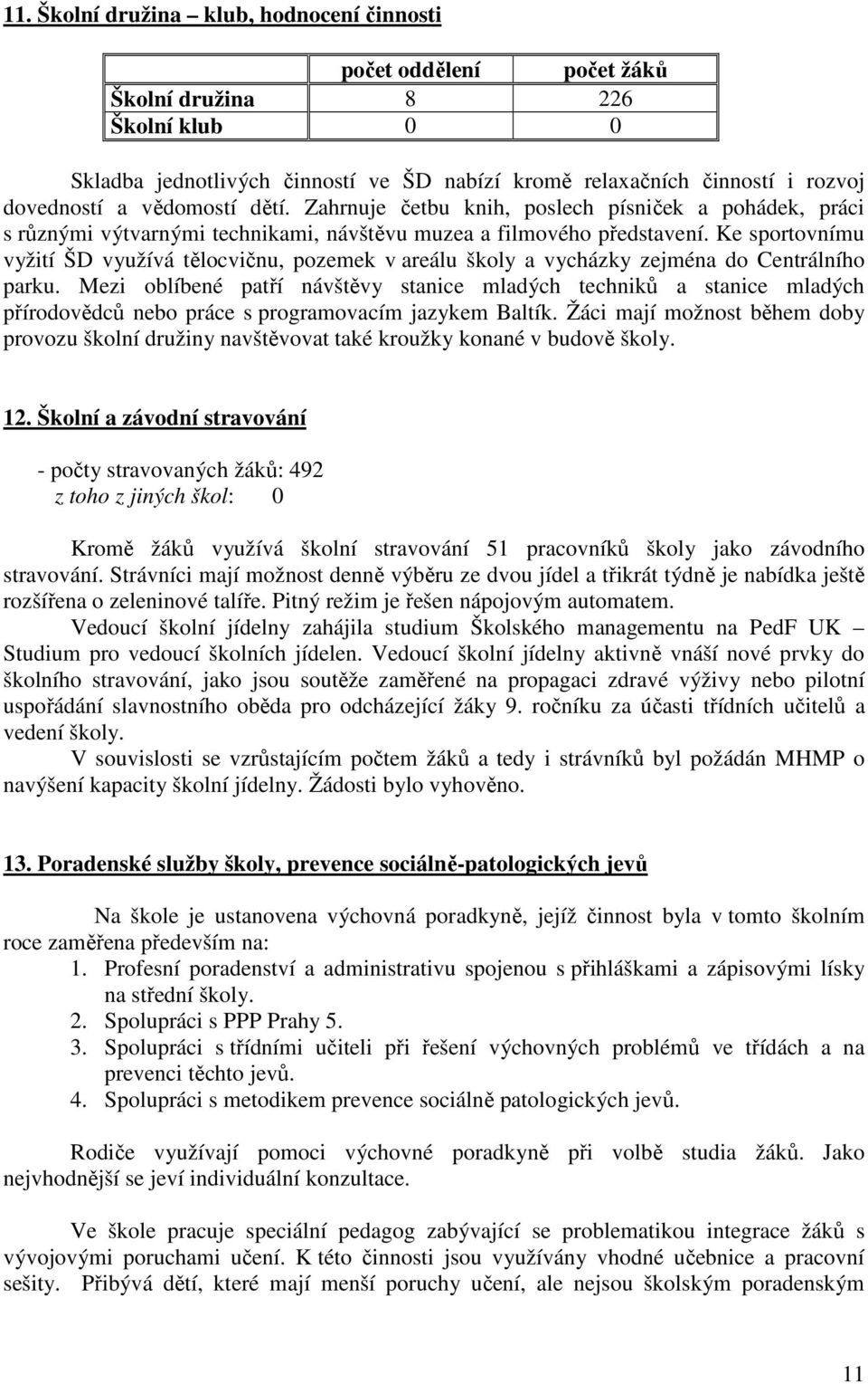 Ke sportovnímu vyžití ŠD využívá tělocvičnu, pozemek v areálu školy a vycházky zejména do Centrálního parku.