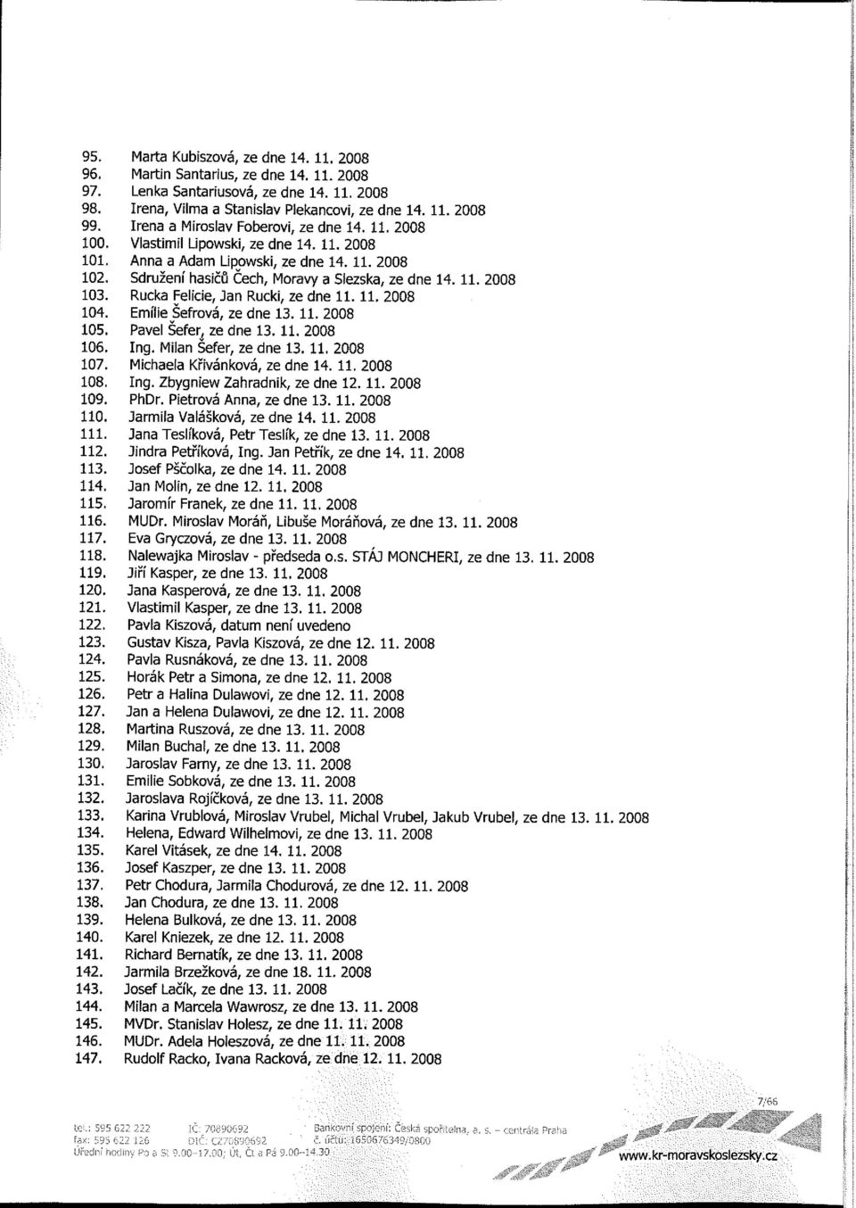 11. 2008 103. Rucka ifelicše, Jan Rucki, ze dne 11. 11. 2008 104. ErnílieˇSefrová, ze dne 13. 11. 2008 105. Pavel Sefer, ze dne 13. 11. 2008 106. Ing. Miian Sefer, ze dne 13. 11. 2008 107.